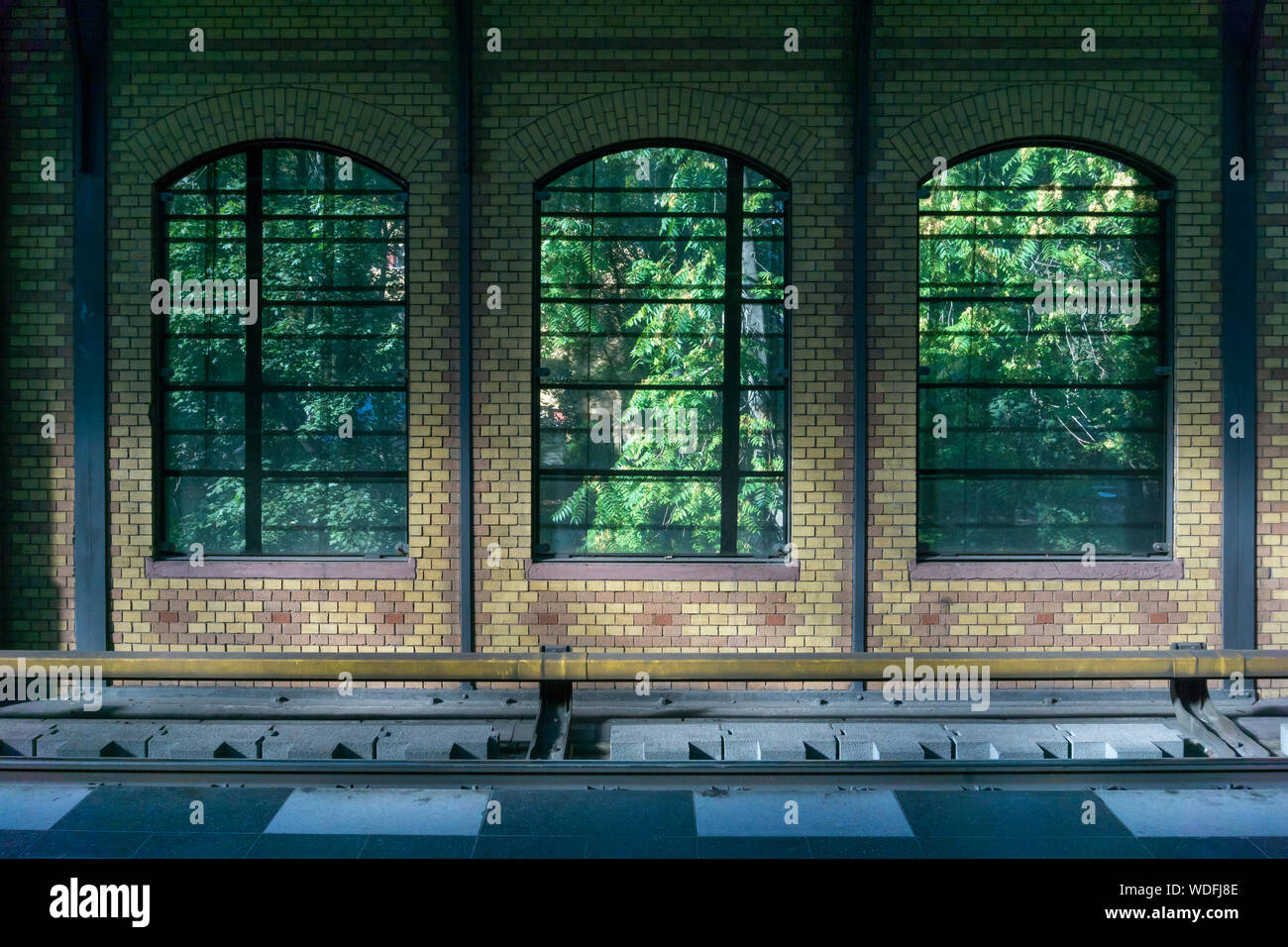 Trees Seen Through Windows By Old S-bahn Station Stock Photo