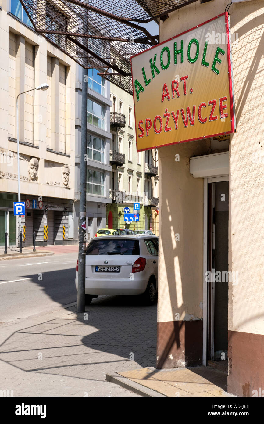 The entrance to a licensed grocers shop in the Praga district of Warsaw, Poland. Stock Photo