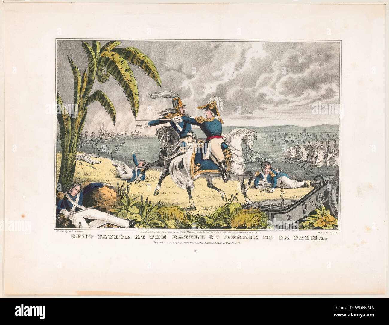 Genl. Taylor at the battle of Resaca de la Palma Capt. May receiving his orders to charge the Mexican batteries May 9th 1846. Abstract: 1 print : lithograph, hand-colored. Stock Photo