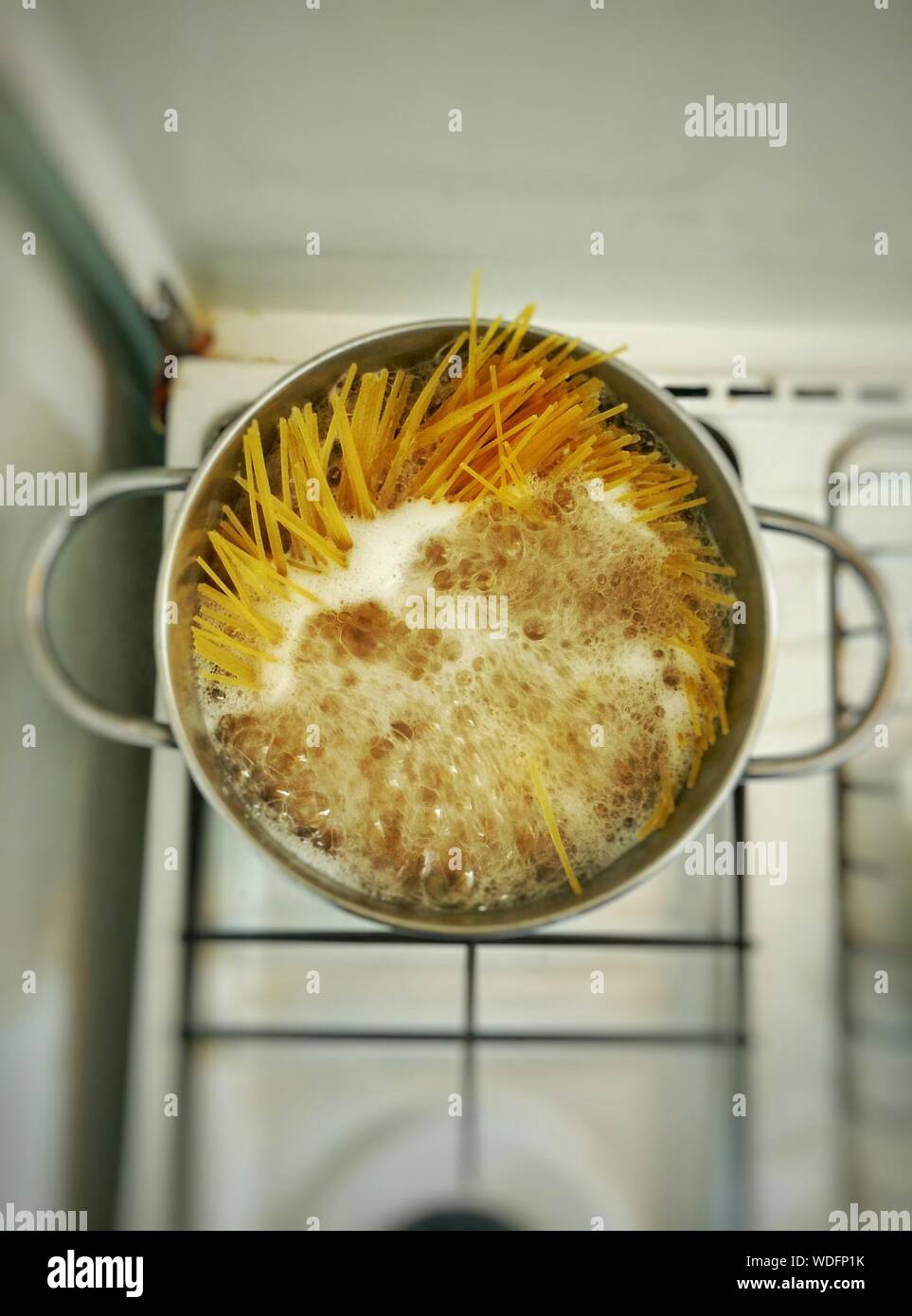 High Angle View Of Spaghetti In Boiling Water Stock Photo
