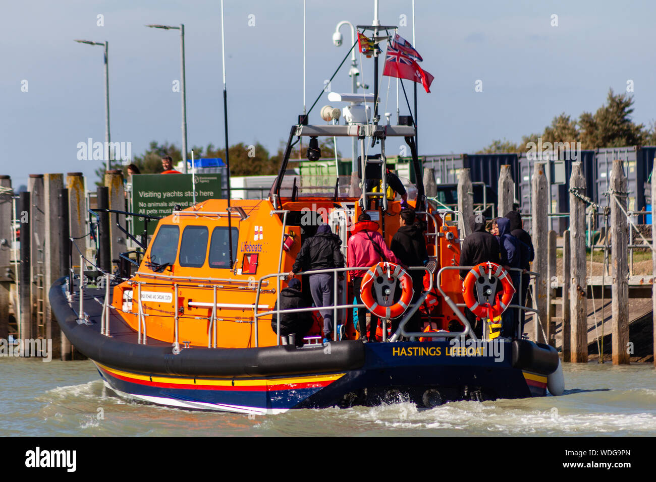 Migrants onboard an RNLI Lifeboat Stock Photo