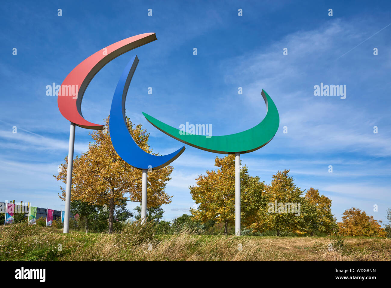 The Paralympics sign in the Queen Elizabeth Olympic Park, Stratford, East London UK Stock Photo