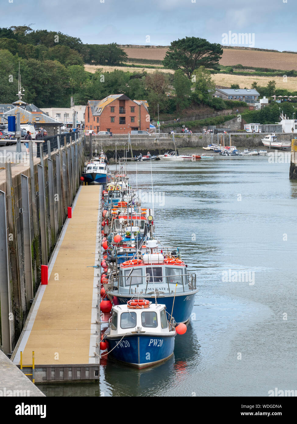 Commercial fishing boats moored in Padstow harbour Cornwall UK Stock Photo