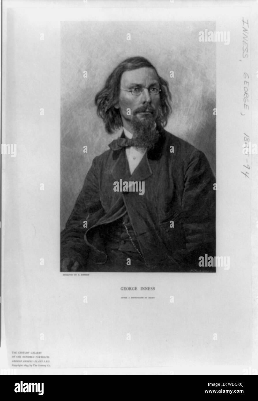 George Inness, half-length portrait, facing right] / engraved by T. Johnson Abstract/medium: 1 photomechanical print. Stock Photo