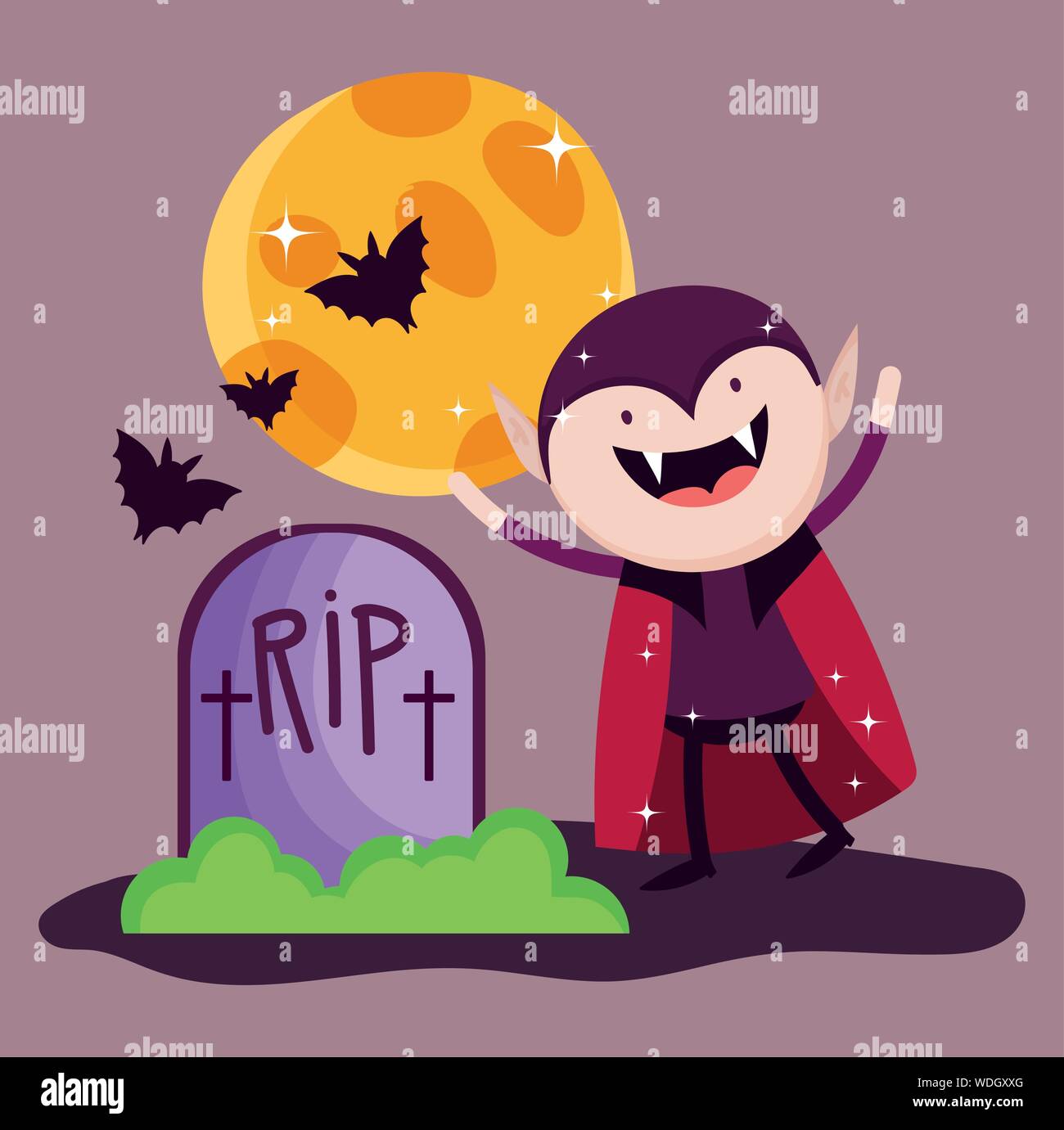 vampire gravestone bats cartoon trick or treat - happy halloween vector ...