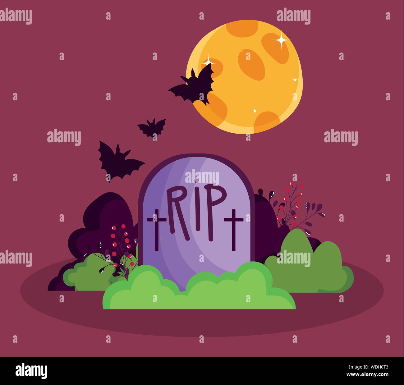 gravestone bats moon trick or treat - happy halloween vector ...