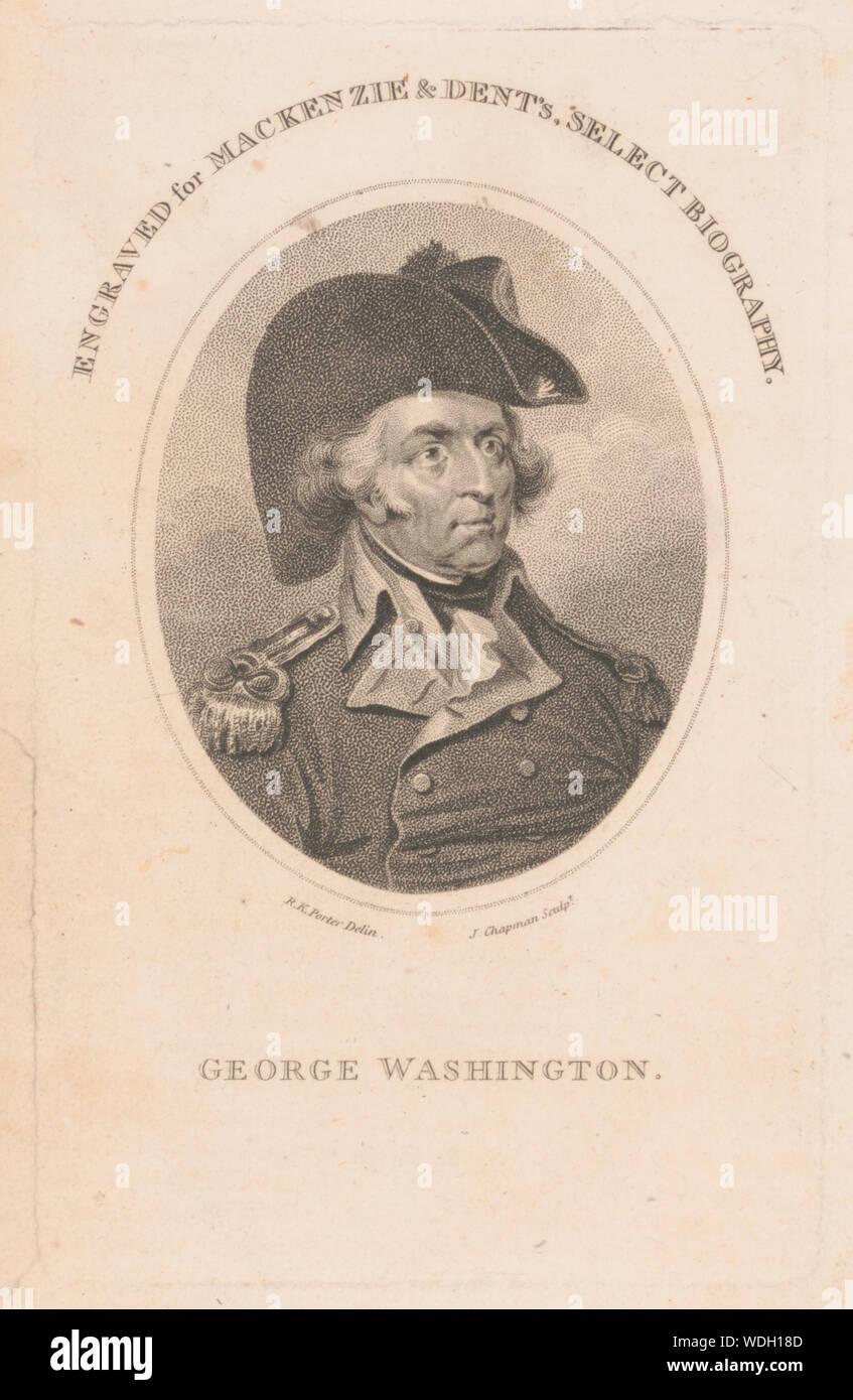 George Washington / R.K. Porter delin.  J. Chapman sculpt. Abstract/medium: 1 print : stipple engraving  7.7 x 6.2 cm (image), 14.2 x 8.8 cm (plate), 20.7 x 12.8 cm (sheet) Stock Photo