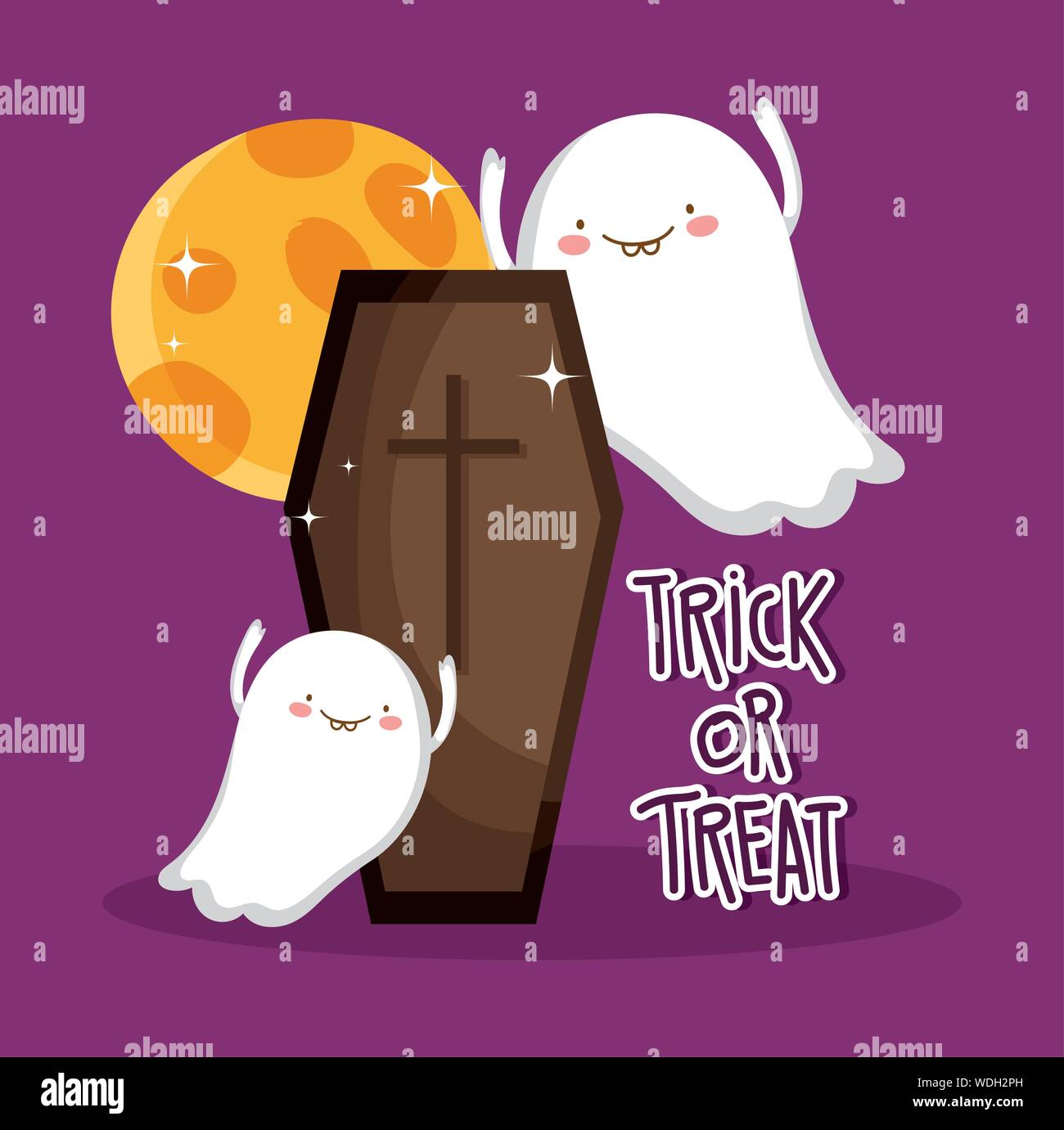 ghosts and coffin trick or treat - happy halloween vector illustration ...