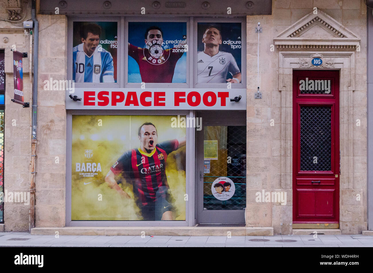 Sports shop with Andres Iniesta, in Bordeaux. September 2013. France Stock Photo
