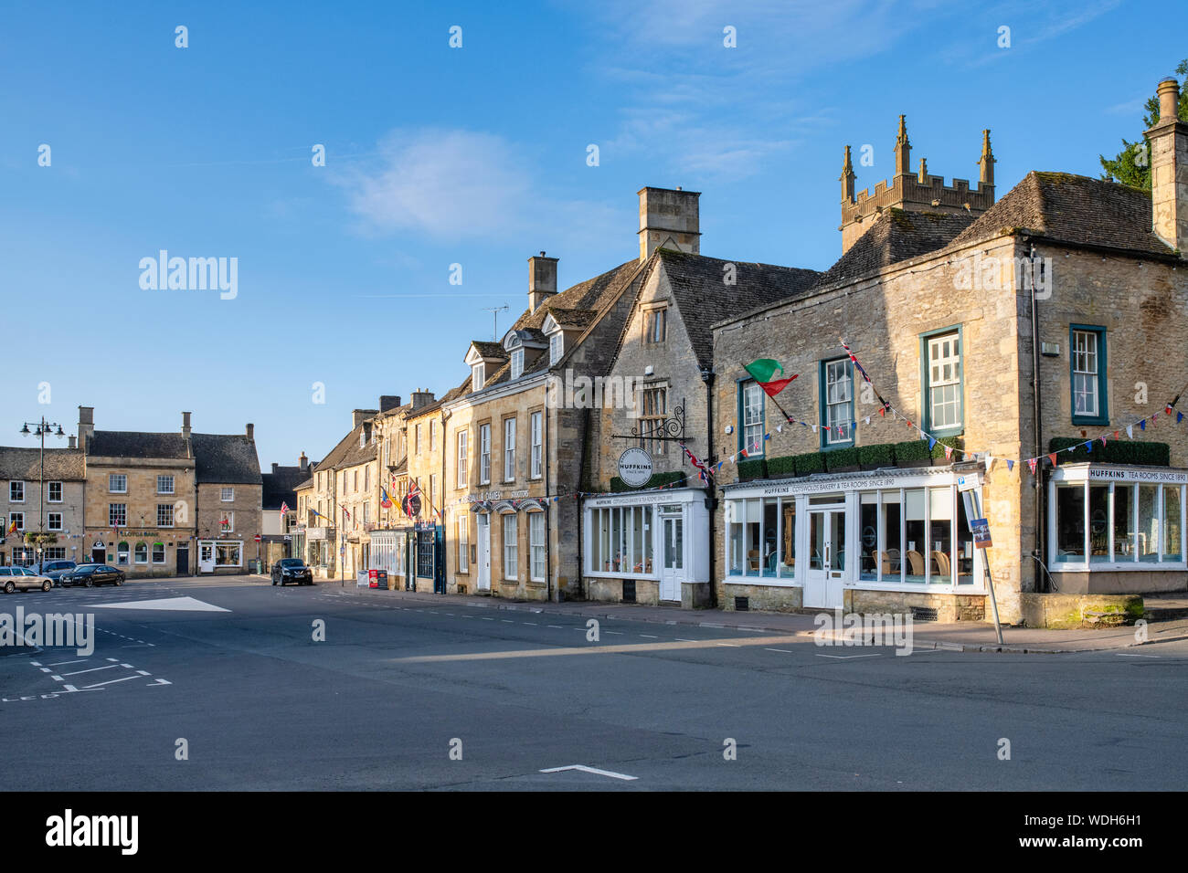 Market place in the early morning light. Stow On the Wold, Cotswolds, Gloucestershire, England Stock Photo