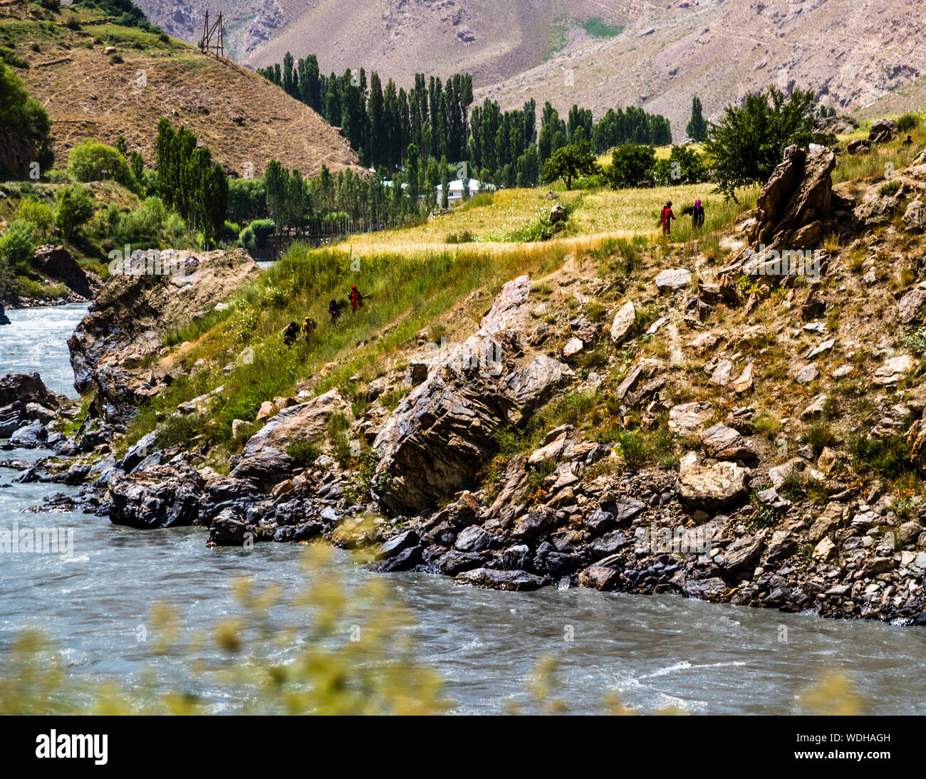 Silk Road near Malvoj, Tajikistan and Afghanistan on the opposite Side of the River Panj Stock Photo