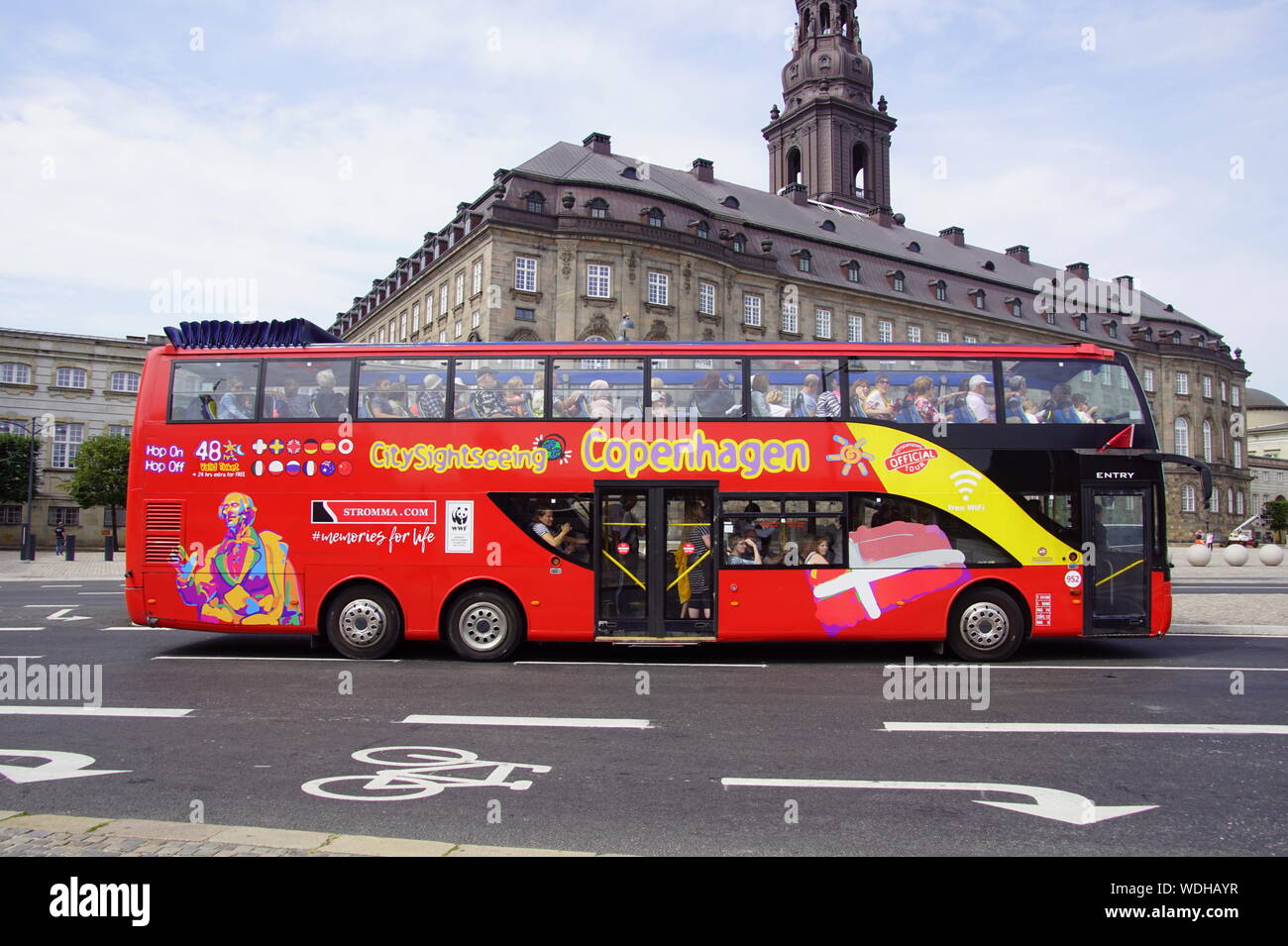 Copenhagen, Denmark - July 20, 2019: Unknown and unidentifiable  participants in a Red panorama double decker sightseeing tourist bus Stock  Photo - Alamy