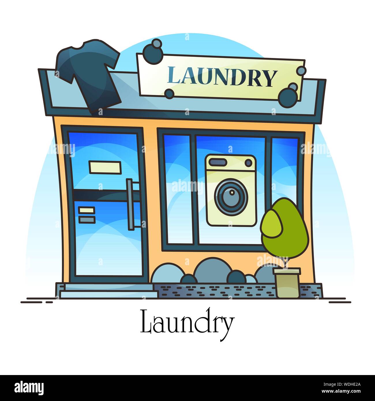Laundry building with t-shirt and washing machine Stock Vector