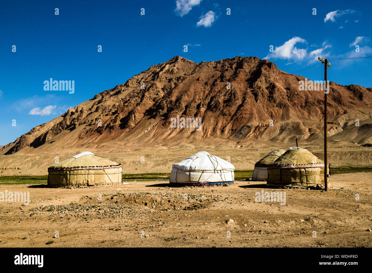 Nomads in yurts on Silk Road in Murghob District, Tajikistan Stock Photo