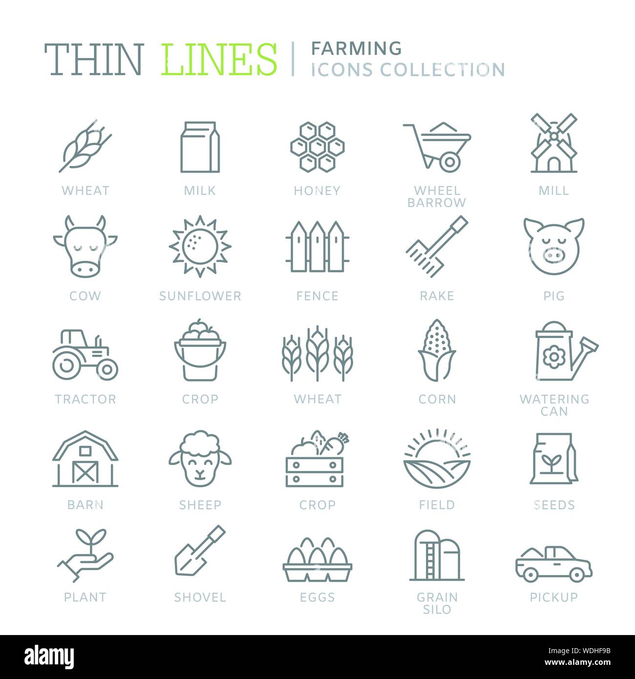 Collection of farming thin line icons. Vetor eps 8 Stock Vector