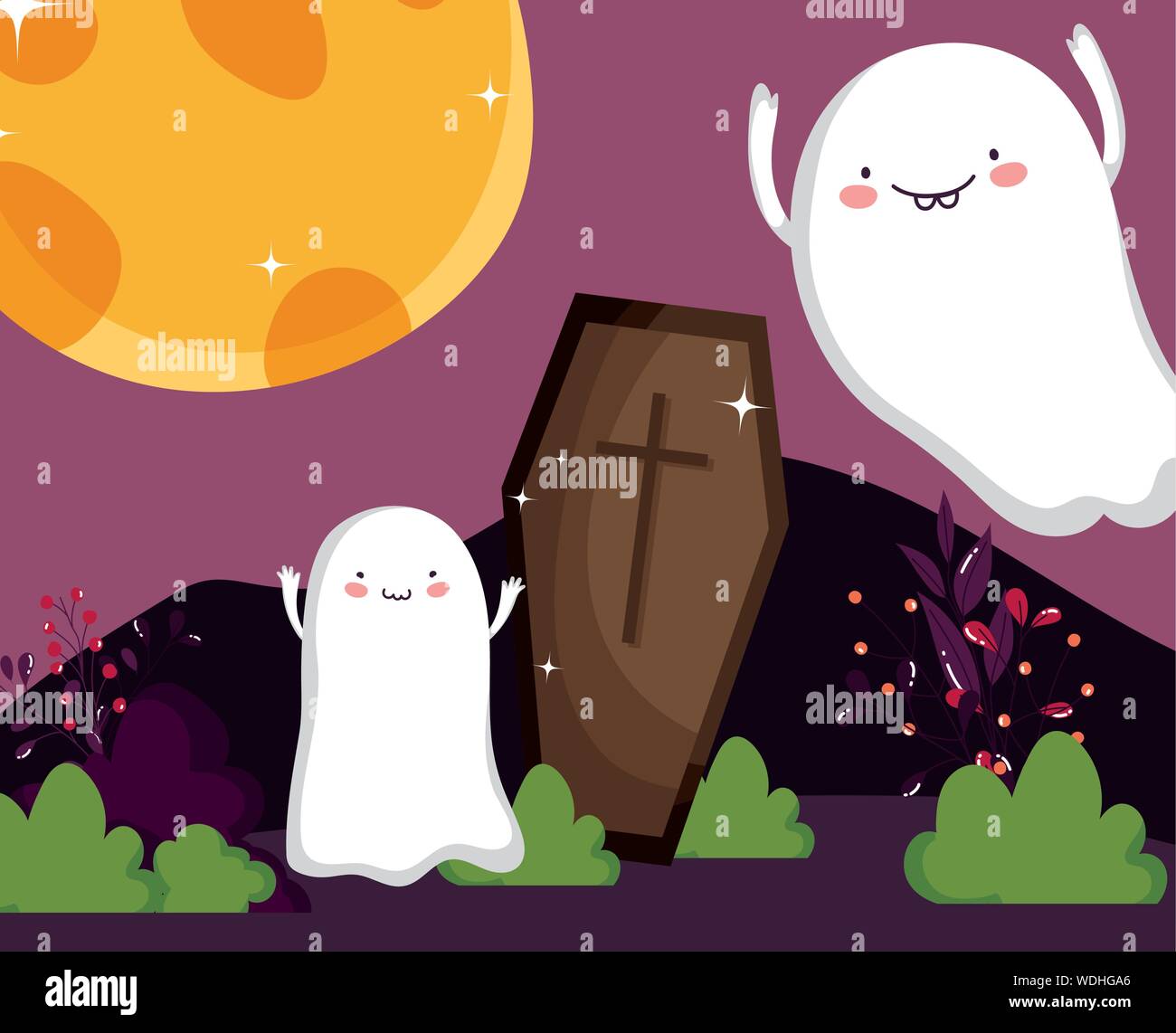 ghosts coffin night trick or treat - happy halloween vector ...