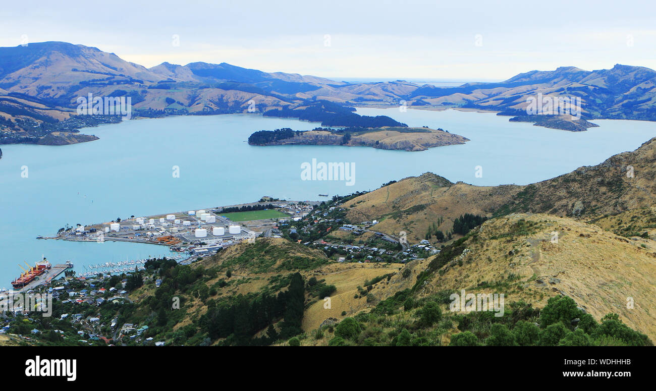 An aerial view of Lyttelton, New Zealand by Christchurch Stock Photo