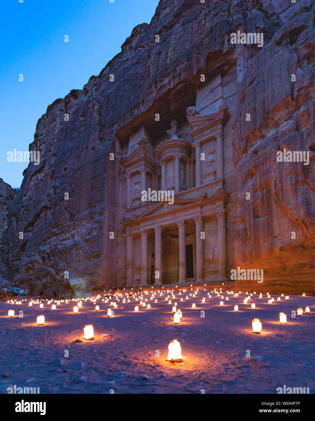 A picture of The Treasury during the Petra By Night show. Stock Photo