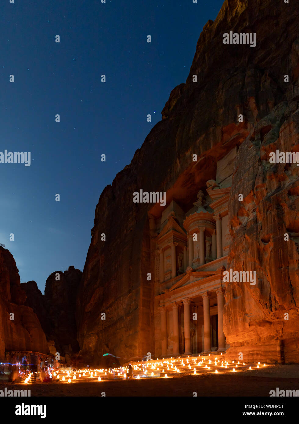 A picture of The Treasury during the Petra By Night show. Stock Photo
