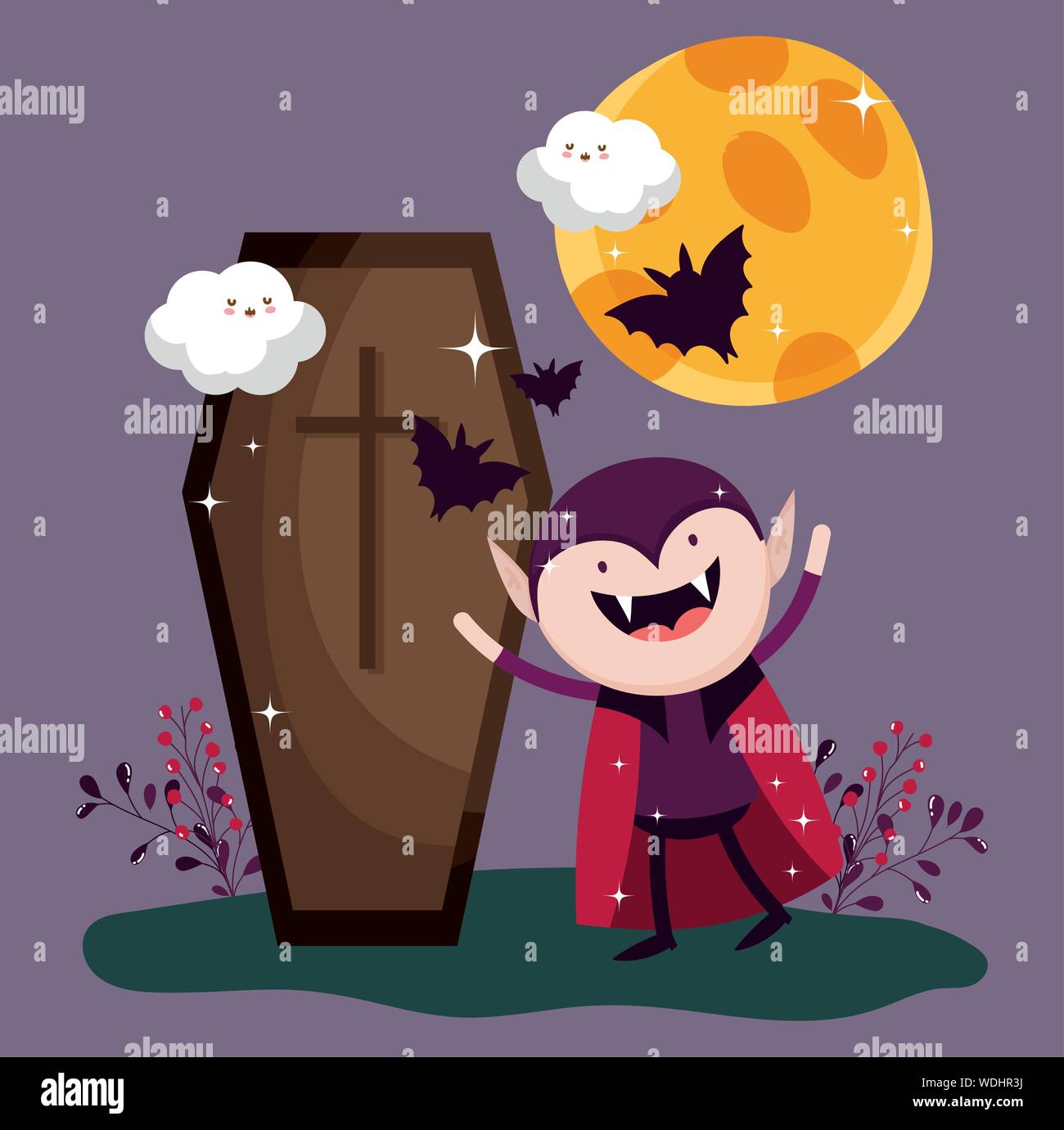 vampire coffin bats cartoon trick or treat - happy halloween vector ...
