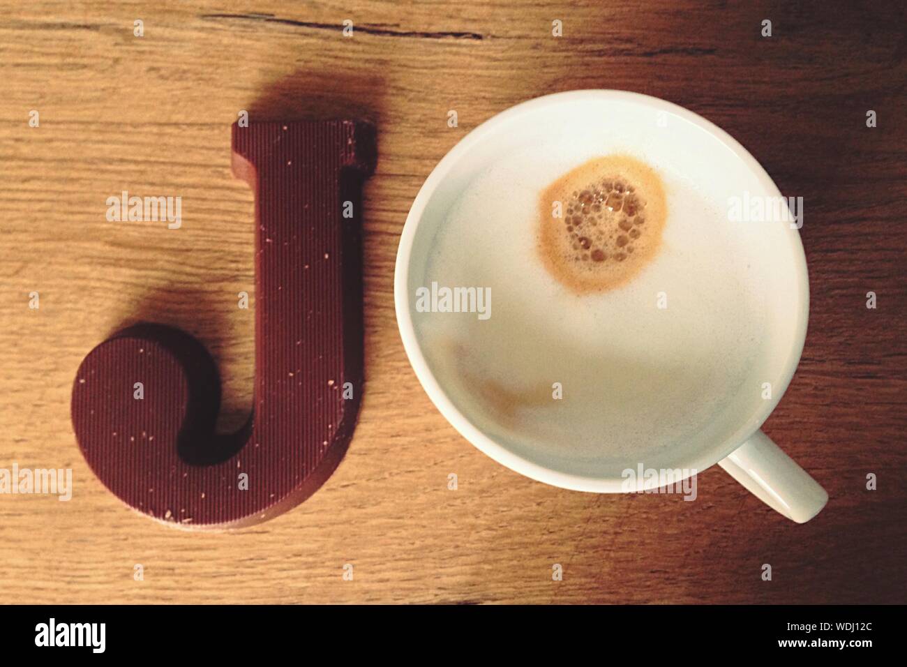 Cup Of Coffee And Chocolate Letter J Stock Photo - Alamy