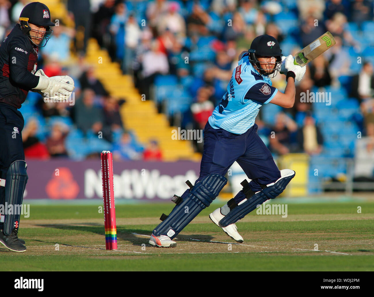 Emerald Headingley Stadium, Leeds, West Yorkshire, 29th August 2019. Tom Kohler-Cadmore of Yorkshire batting during the Vitality Blast match between Yorkshire Viking vs Northamptonshire Steelbacks at Emerald Headingley Stadium, Leeds, West Yorkshire. Credit: Touchlinepics/Alamy Live News Stock Photo