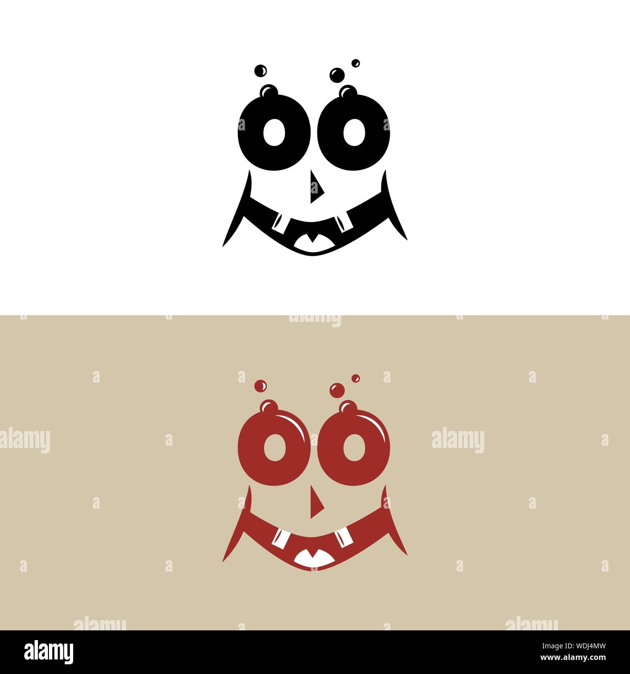 Monster happy face in retro style, smile vector illustration on white background. Stock Vector
