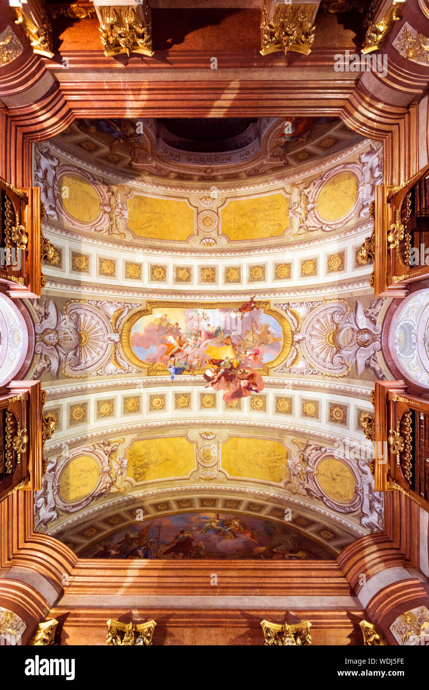 Painted ceiling of the Austrian National Library in Vienna. Interior Stock Photo