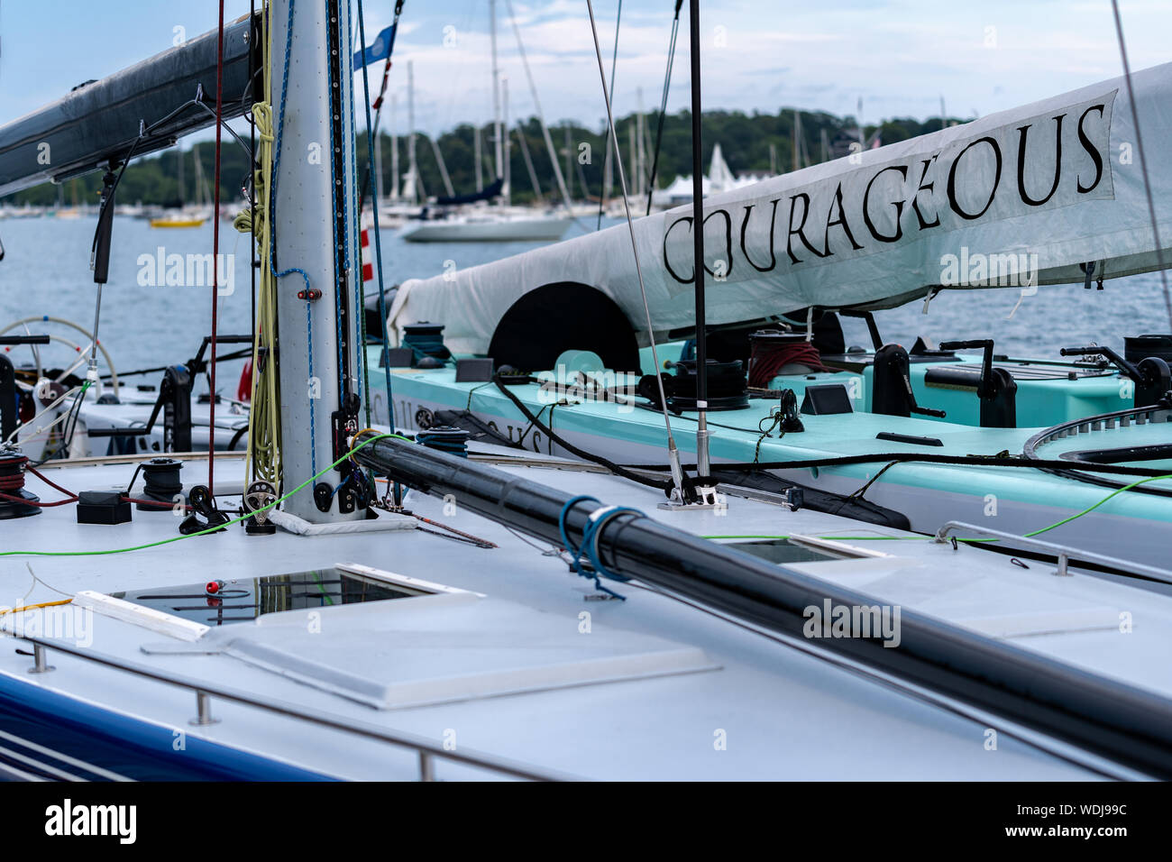 Classic 12 Meter yachts on the dock in Newport, RI during the 2019 12