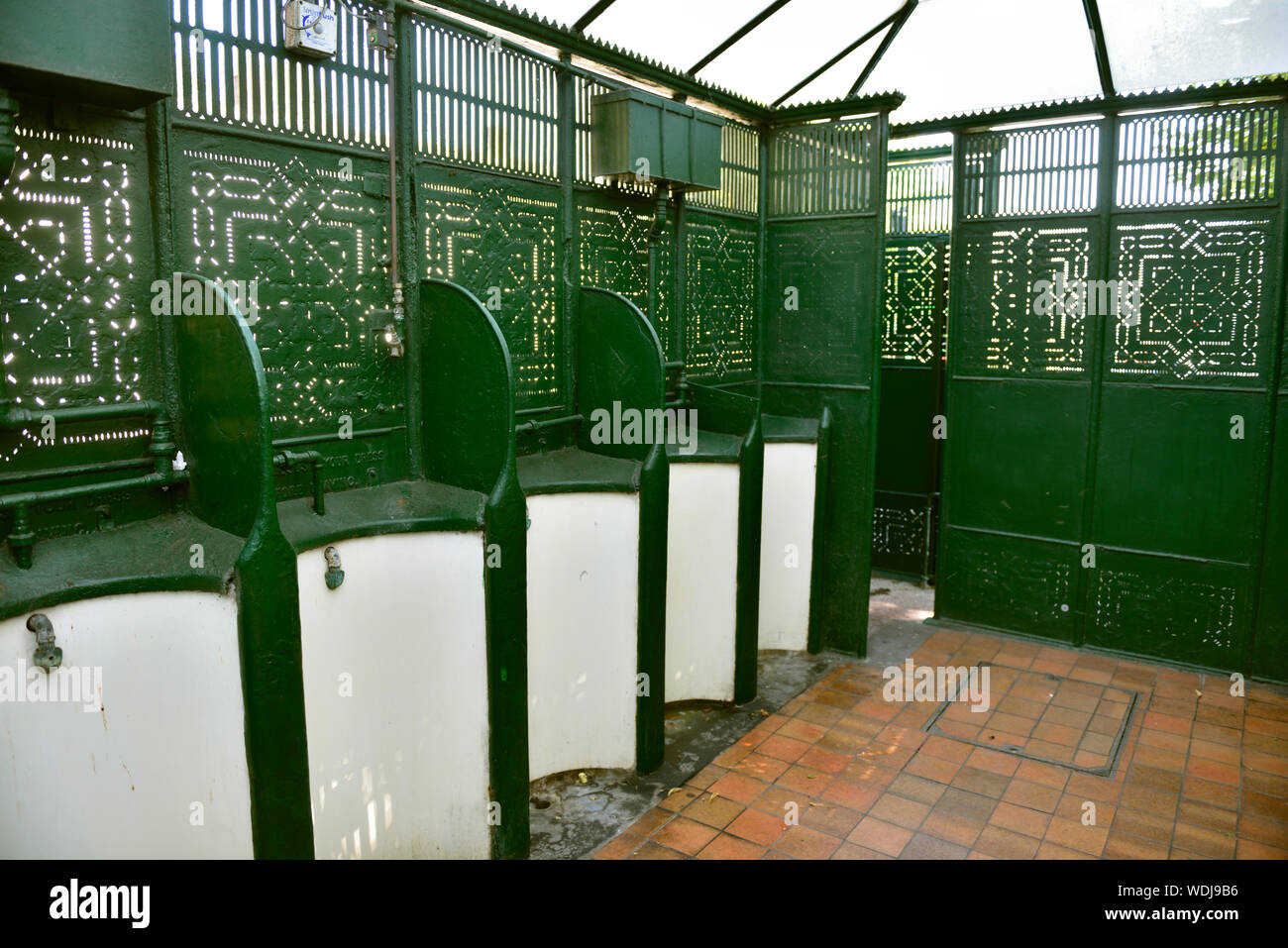 Interior Bristol Grade II listed Victorian public cast iron urinal, Blackboy Hill, Clifton, Bristol, UK Stock Photo