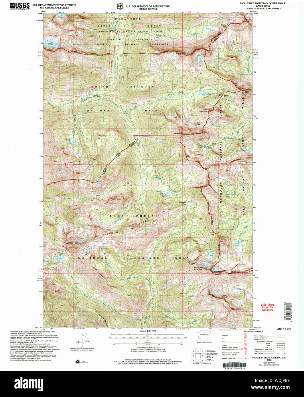 USGS Topo Map Washington State WA McAlester Mountain 242261 2002 24000 Restoration Stock Photo