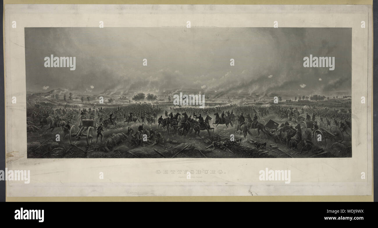 Gettysburg. Repulse of Longstreet's assault / painted by James Walker  engraved by H.B. Hall, Jr. Abstract/medium: 1 print on chine collé : engraving  36.1 x 89.6 cm (image), 52.7 x 100.7 cm (sheet) Stock Photo