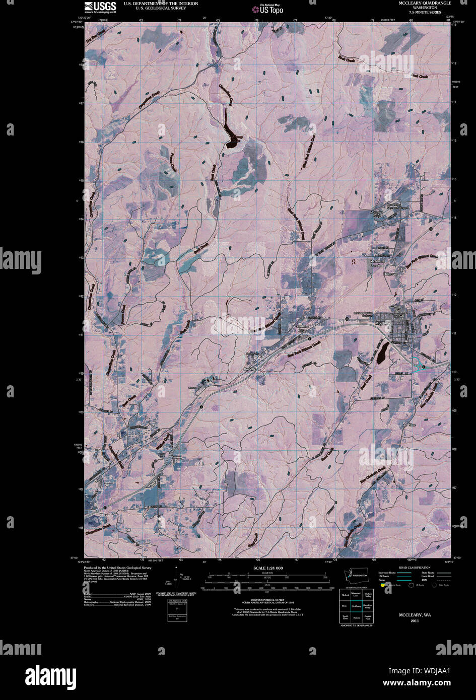 USGS Topo Map Washington State WA McCleary 20110418 TM Inverted Restoration Stock Photo