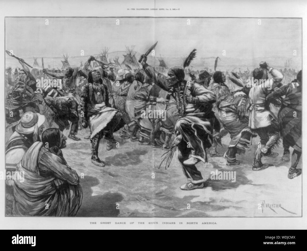 Ghost Dance of the Sioux Indians in North America Abstract/medium: 1 print : wood engraving. Stock Photo