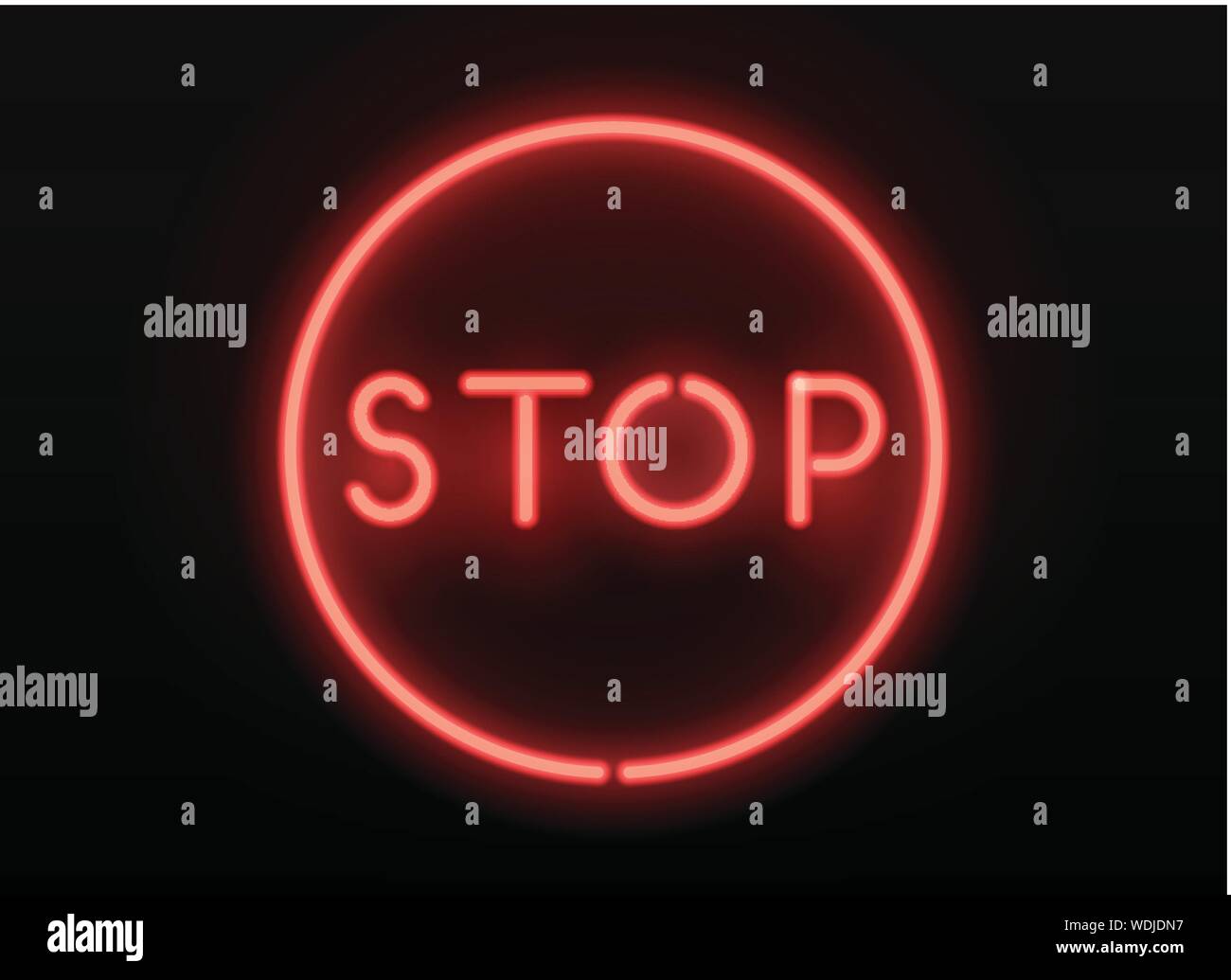 Neon stop sign. Vector realistic neon glowing letters Stock Vector