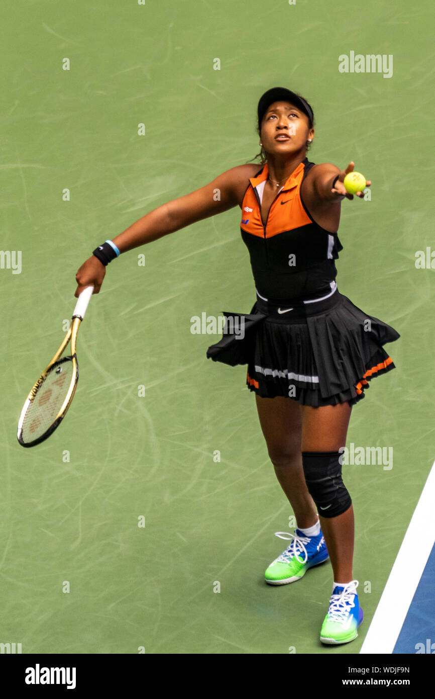 Naomi Osaka JPN competing in the first round of the 2019 US Open Tennis wearing her new NikeCourt x Sacai tennis outfit Stock Photo Alamy