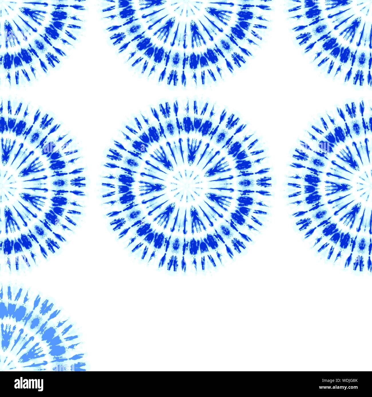 Monochrome Indigo Bright TieDye Shibori Sunburst Circles on White
