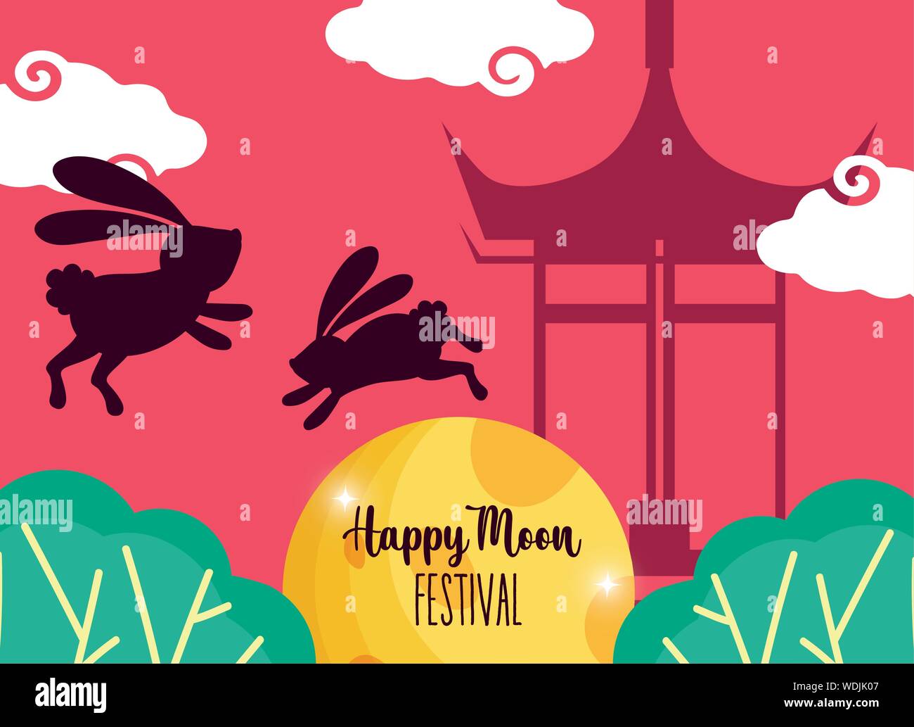 jumping black rabbits happy moon festival vector illustration Stock ...
