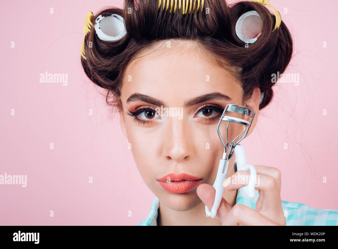 Beauty Salon Hairdresser Retro Woman With Fashion Makeup And Hair