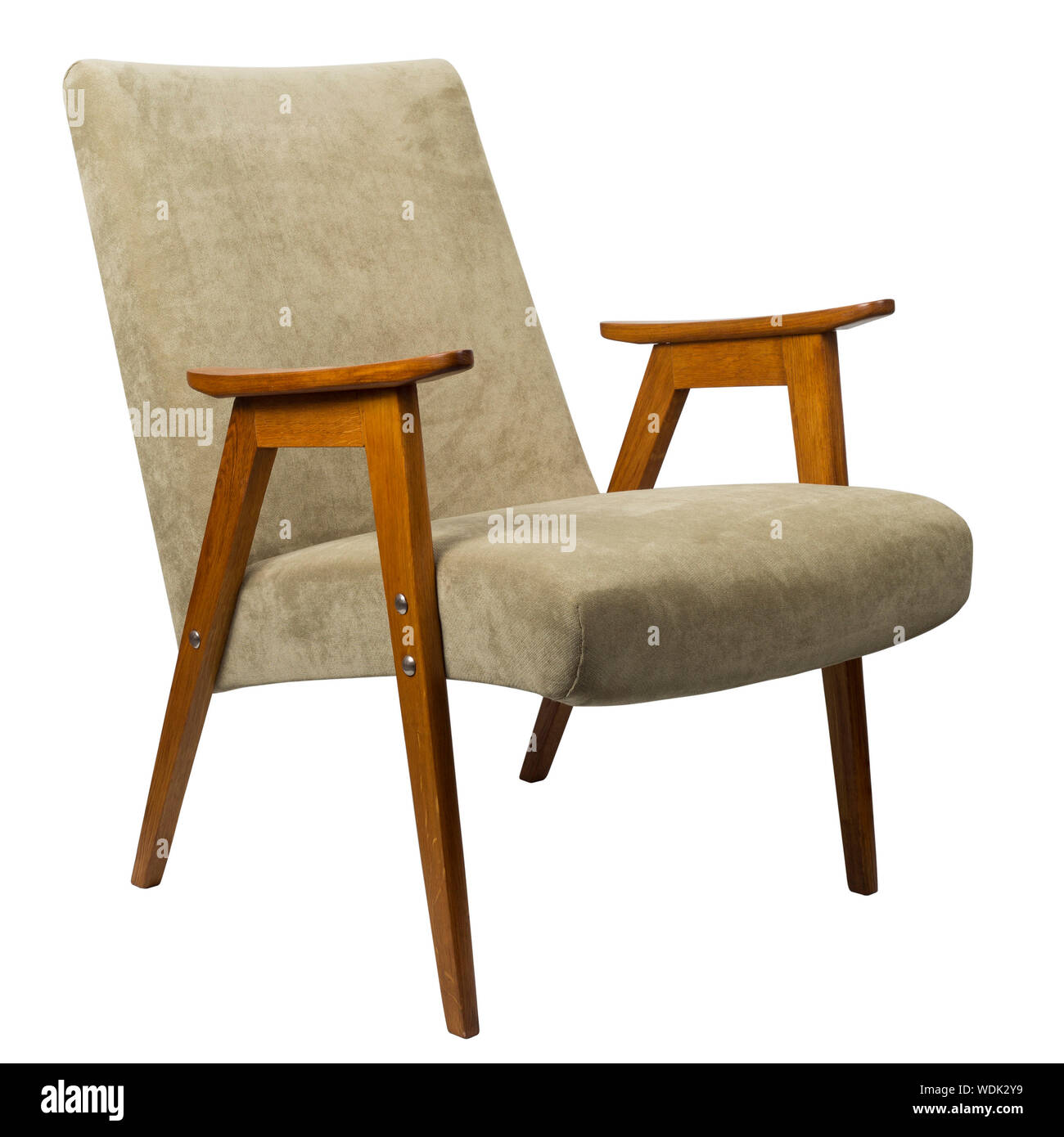 Vintage seventies brown velvet armchair isolated Stock Photo Alamy