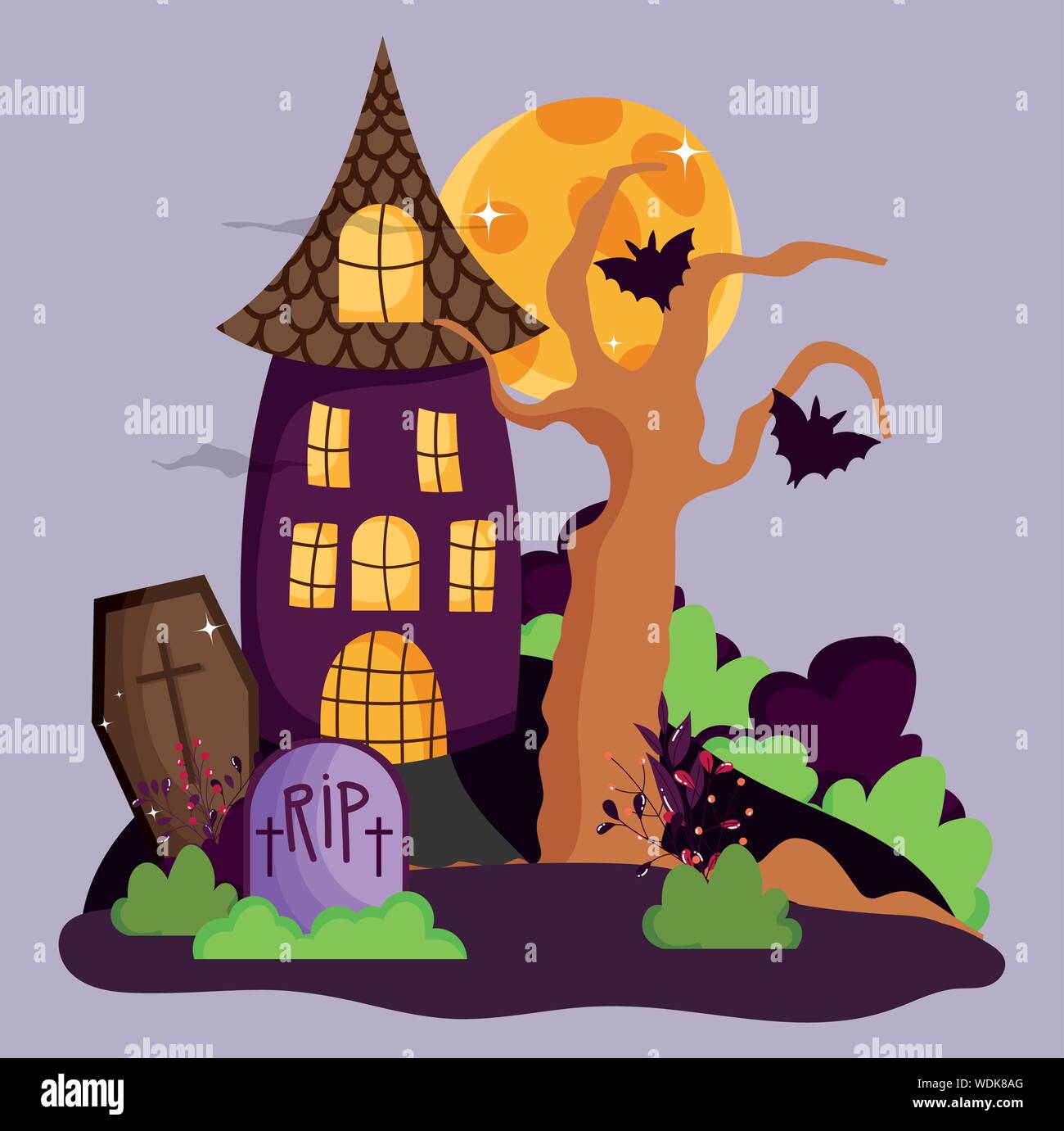 creepy castle gravestone coffin bats trick or treat - happy halloween ...
