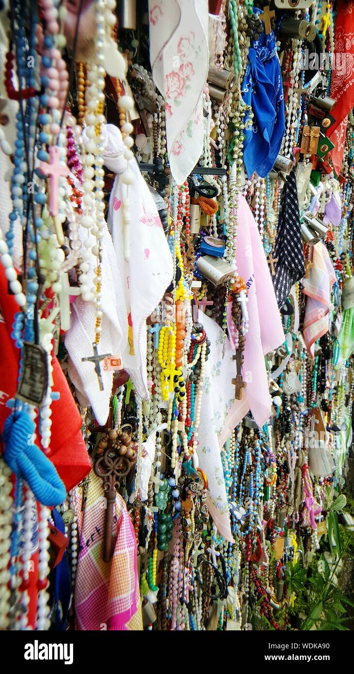 Colorful Rosaries For Sale At Market Stall Stock Photo