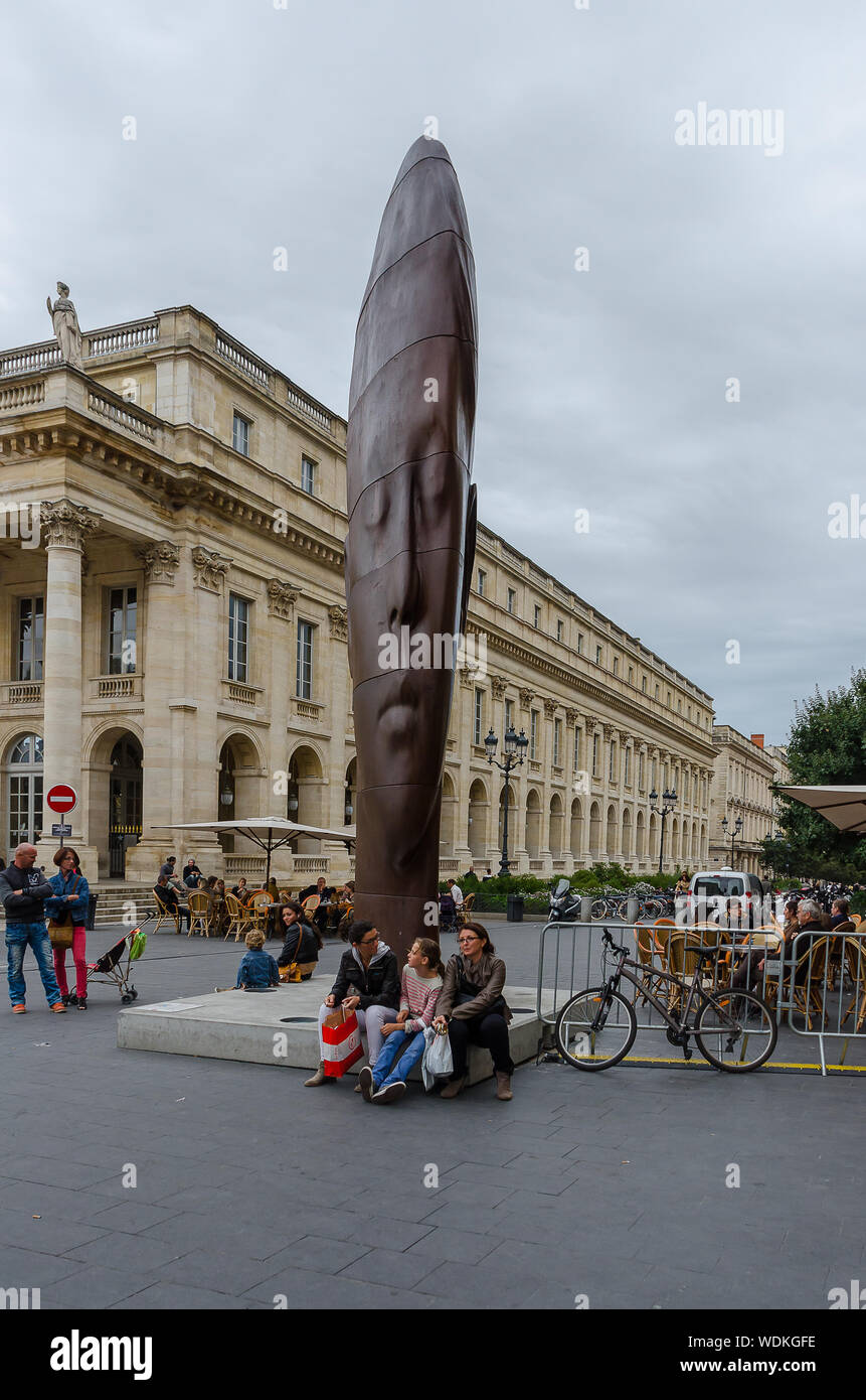 People transiting in the square of the great men of Bordeaux in September 2013. France Stock Photo