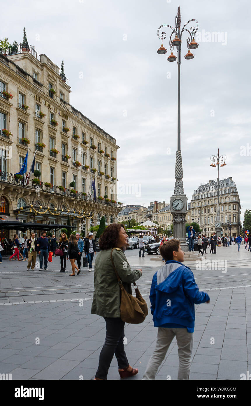 People transiting in the square of the great men of Bordeaux in September 2013. France Stock Photo