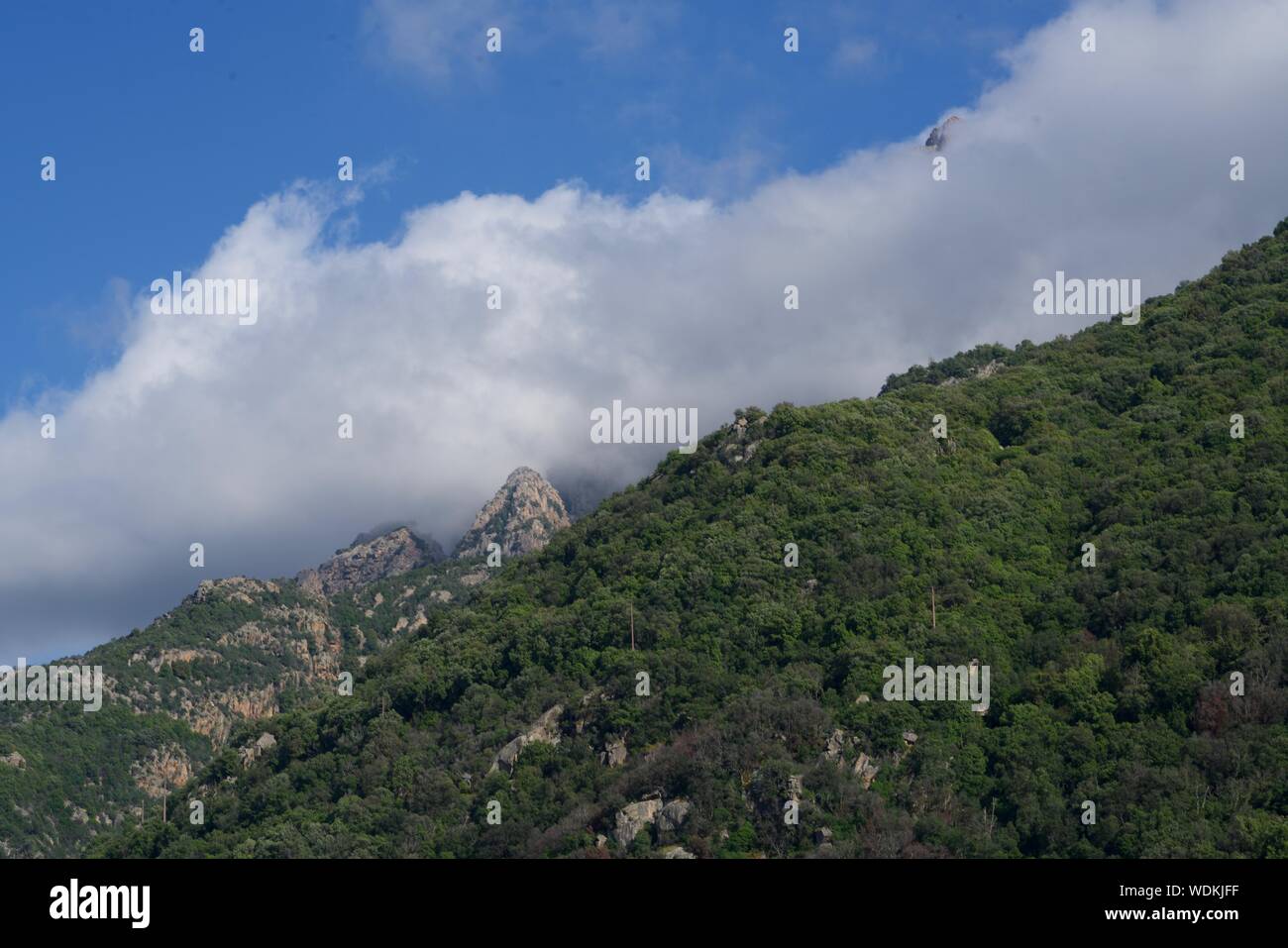 Background of reen rocks under a clouds under a blue sky Stock Photo ...