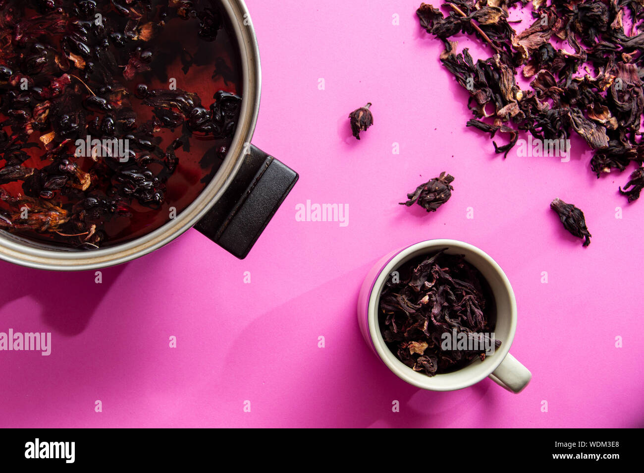 Hibiscus flower tea, also known as Agua de Jamaica, Roselle, sorrel and