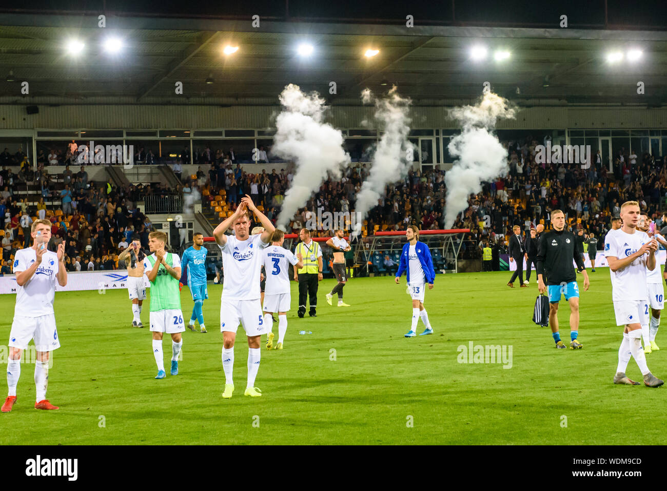 RIGA, Latvia. 29th Aug, 2019. Players of team Copenhagen saying thanks to their fans, after win atUEFA Europa League Play-off 2nd leg football game between team RIGA FC and team København. Skonto stadium, Riga. Credit: Gints Ivuskans/Alamy Live News Stock Photo
