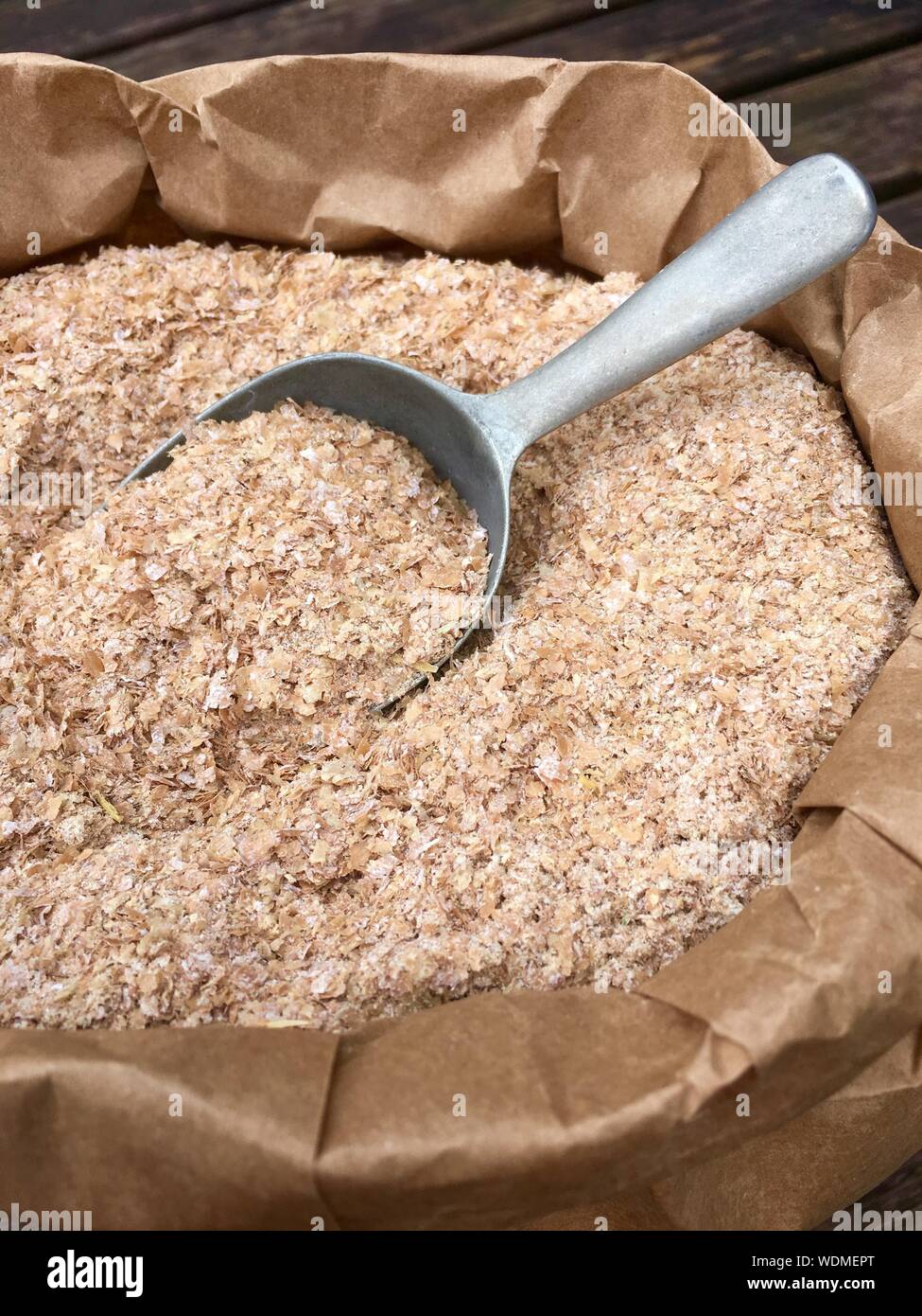 High Angle View Of Wheat Bran In Paper Bag Stock Photo