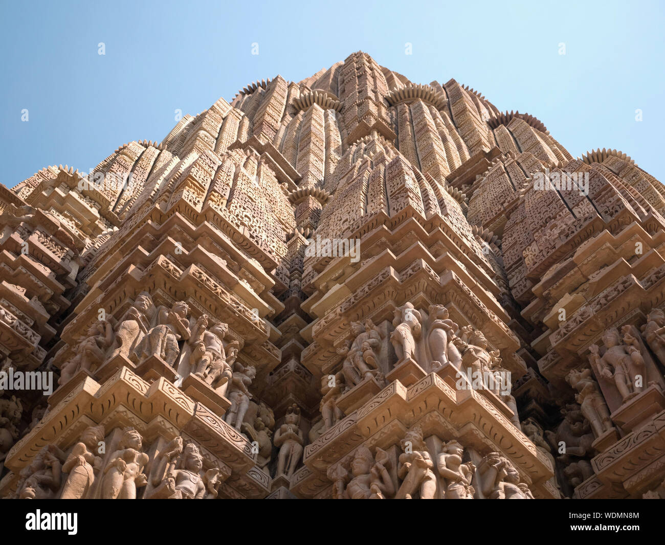 Detailed stone carvings on the Kandariya Mahadeva Temple, Khajuraho Group of Monuments, Khajuraho, Madhya Pradesh, India, Asia Stock Photo