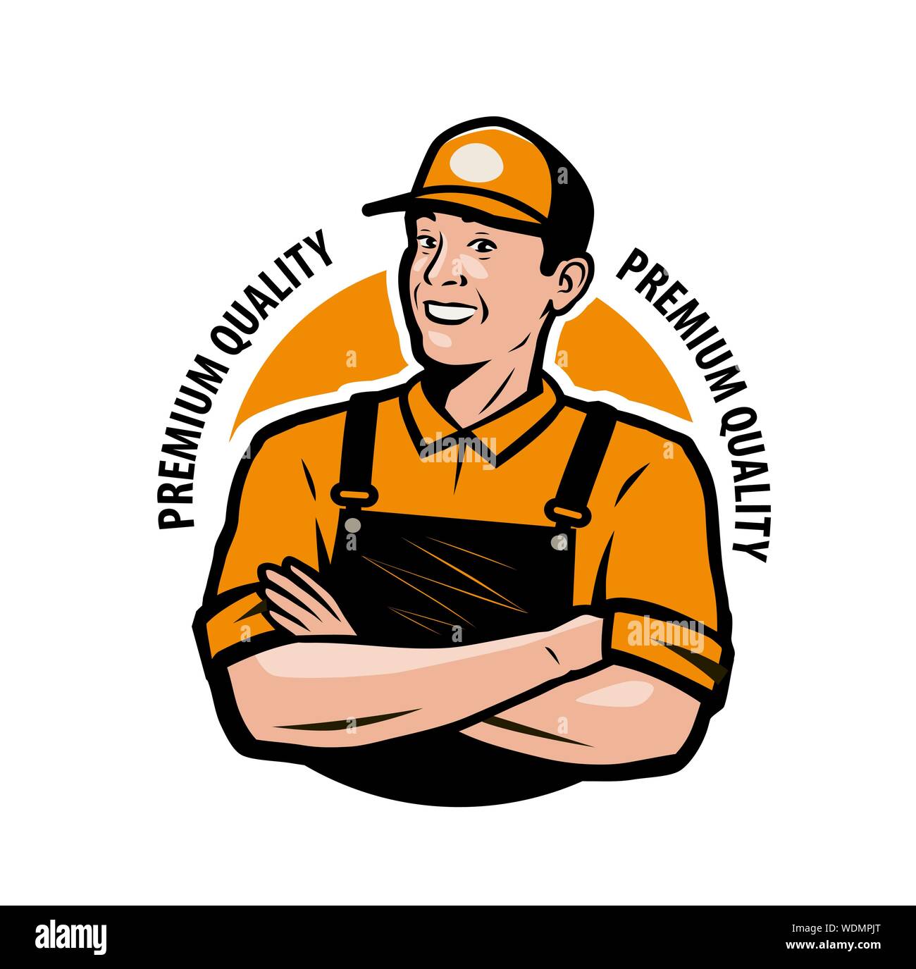 Logo service. Worker in work clothes. Vector illustration Stock Vector